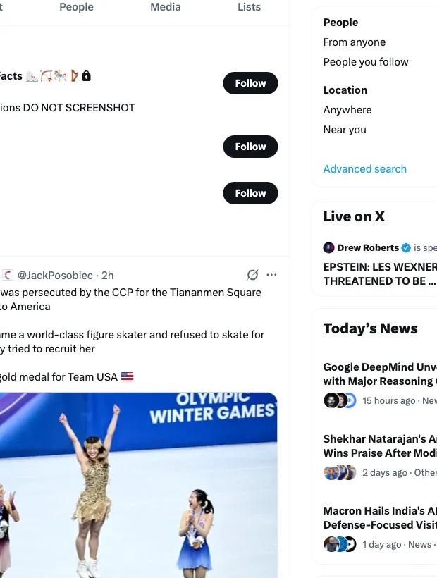 Alysa Liu trending on X with Jack Posobiec tweet and Olympic celebration photos