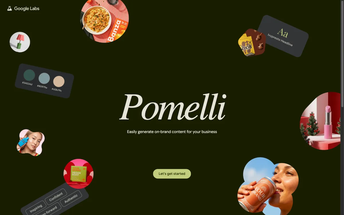 Pomelli brand identity tools — colour palettes, typography, product imagery from Google Labs