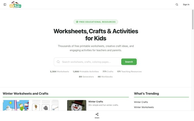 All Kids Network — free printables for kids homepage