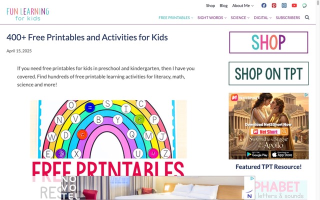 Fun Learning for Kids — free printables for kids homepage