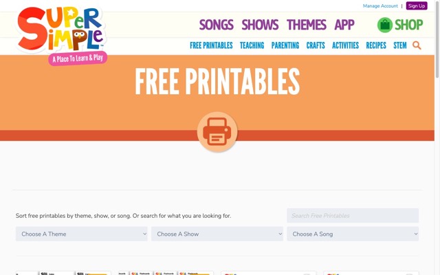Super Simple — free printables for kids homepage