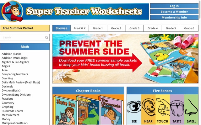 Super Teacher Worksheets — free printables for kids homepage