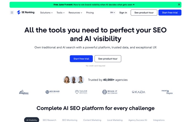 SE Ranking homepage screenshot