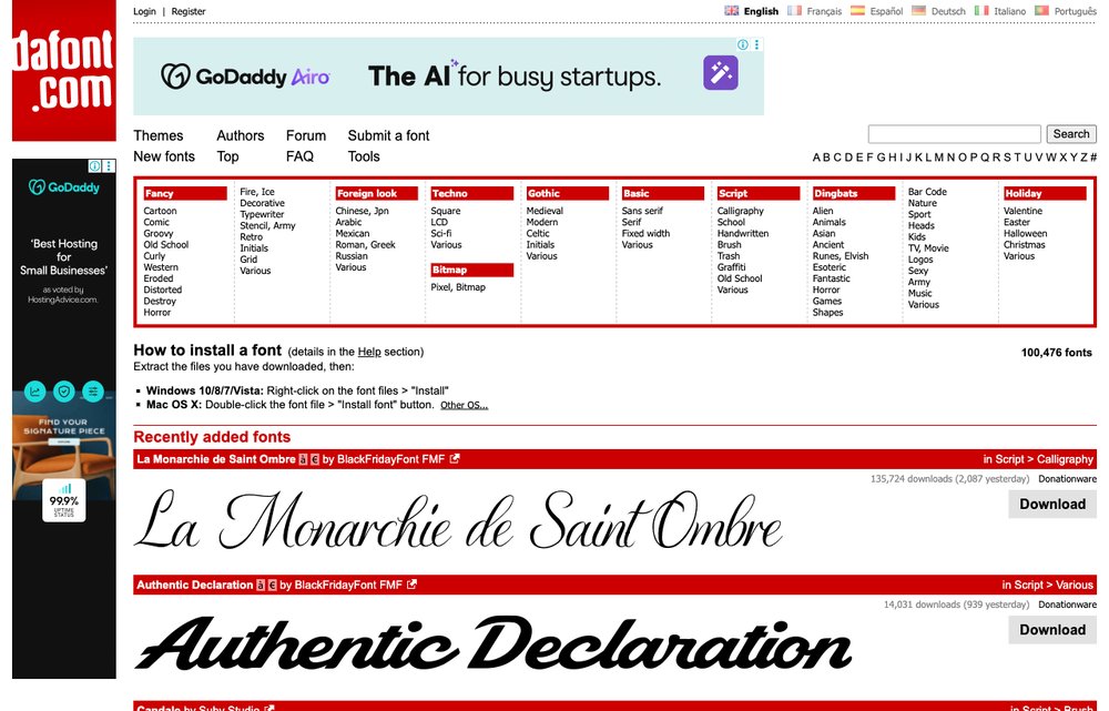 DaFont homepage screenshot