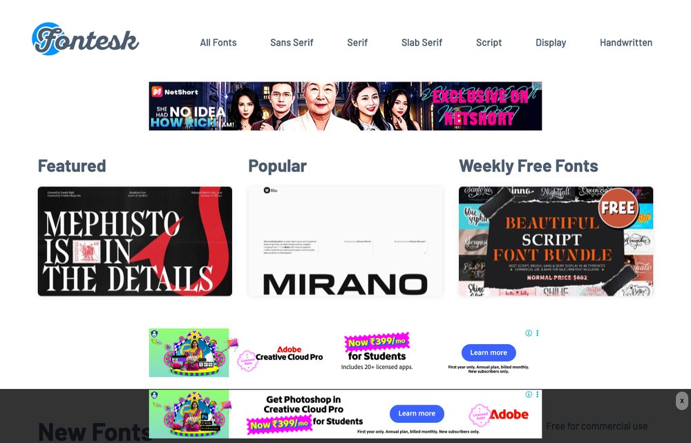 Fontesk homepage screenshot