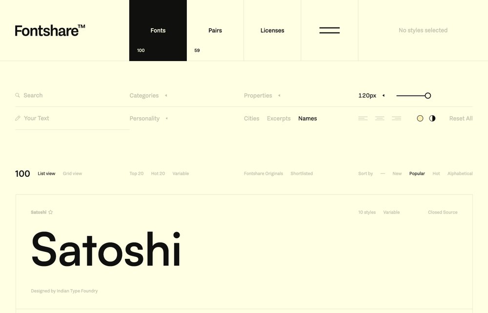 Fontshare homepage screenshot