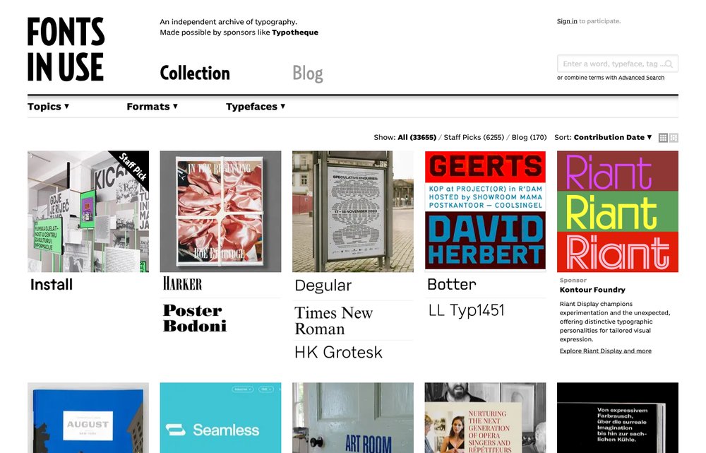 Fonts In Use homepage screenshot