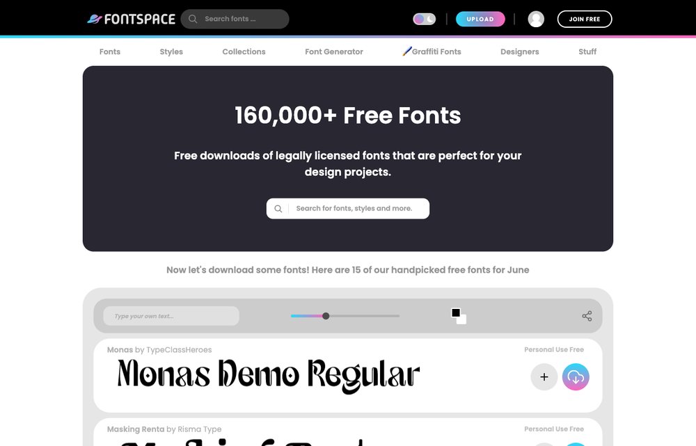 FontSpace homepage screenshot