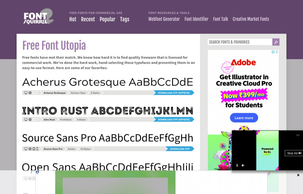 Font Squirrel homepage screenshot