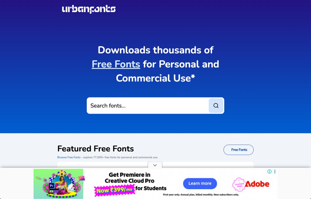 UrbanFonts homepage screenshot