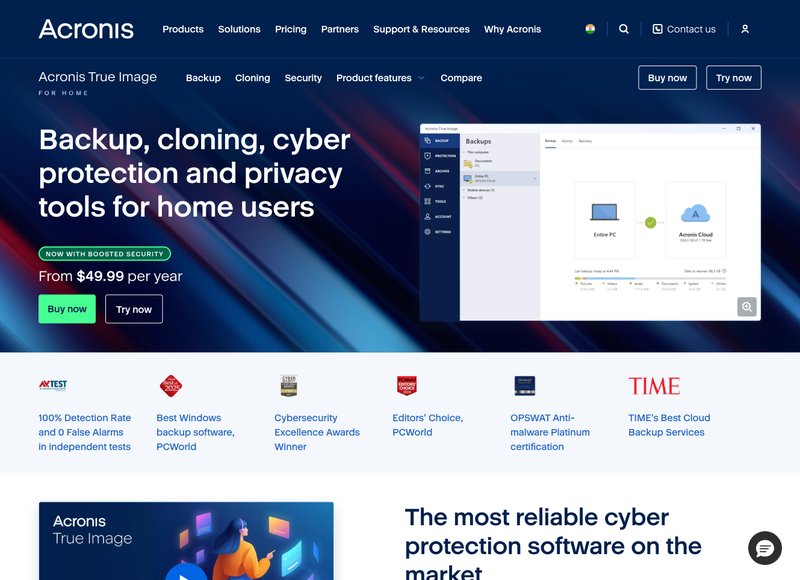 Acronis True Image homepage