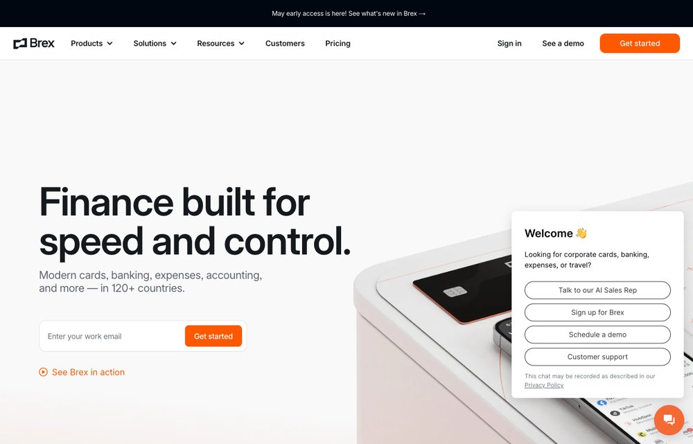 Brex expense software homepage screenshot