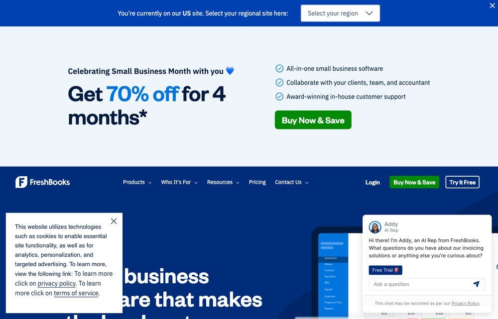 FreshBooks expense software homepage screenshot