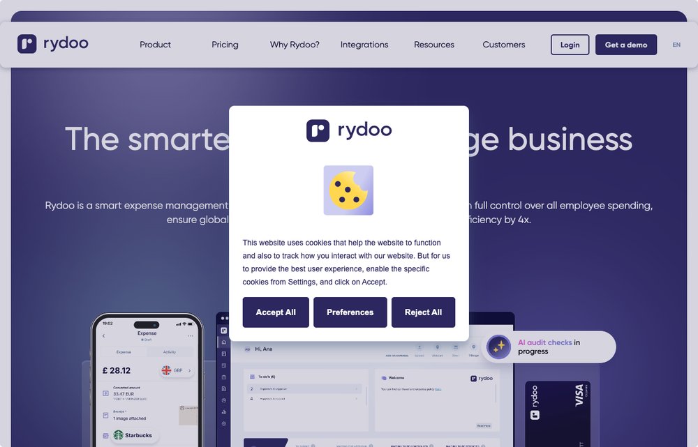 Rydoo expense software homepage screenshot