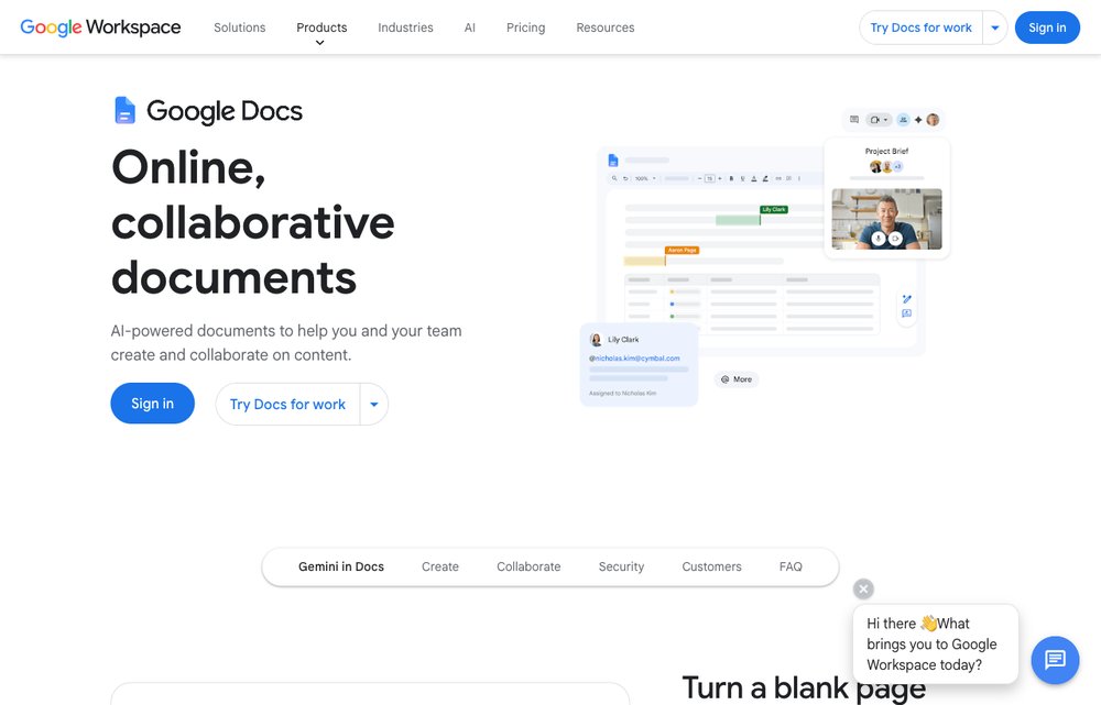 Google Docs resume builder homepage screenshot