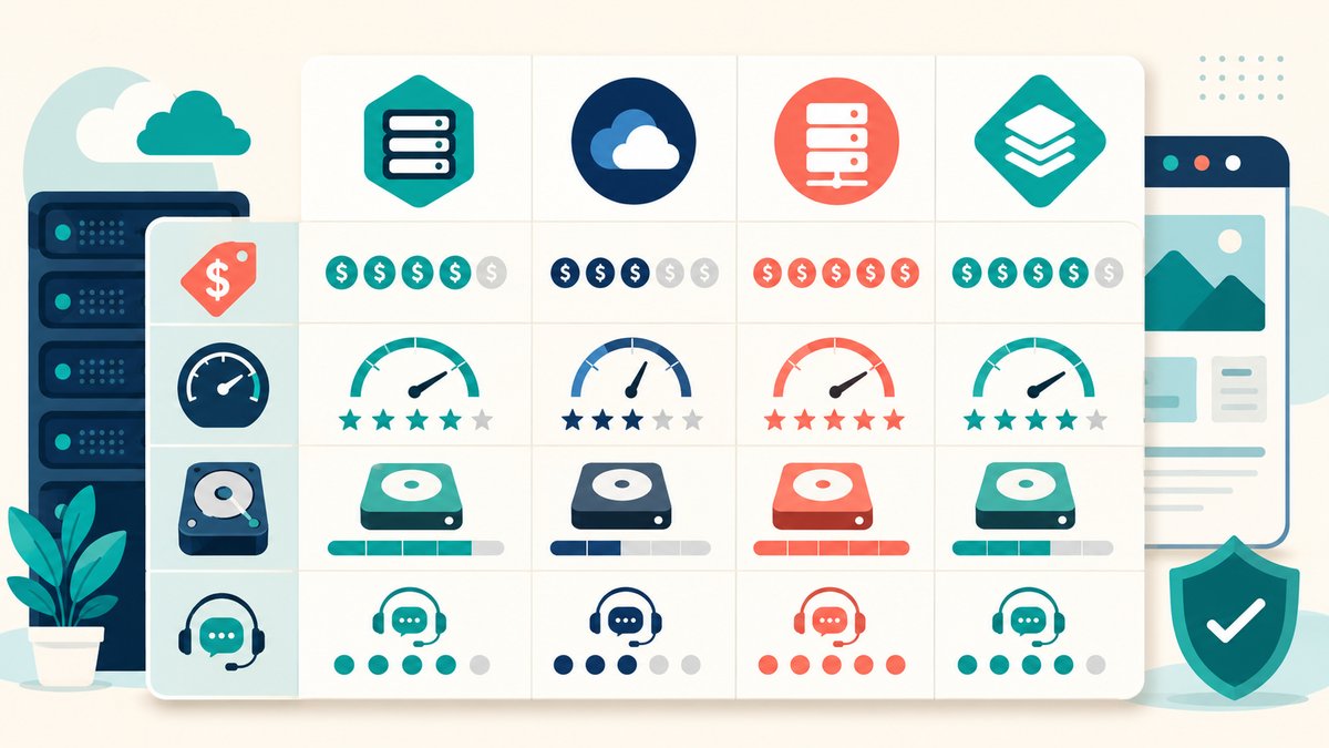 Web Hosting Providers Comparison — price, speed, storage and support comparison chart