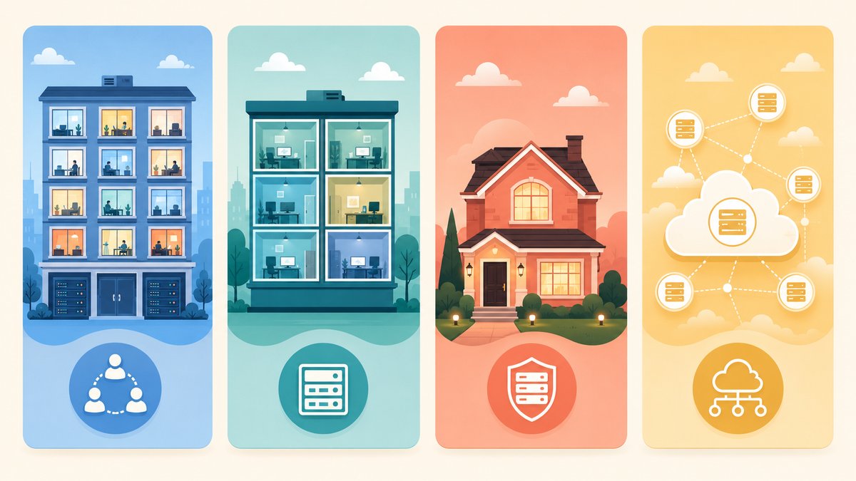 Types of Web Hosting Explained — shared, VPS, dedicated, cloud illustration