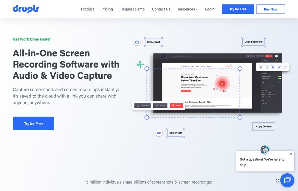 Droplr homepage screenshot