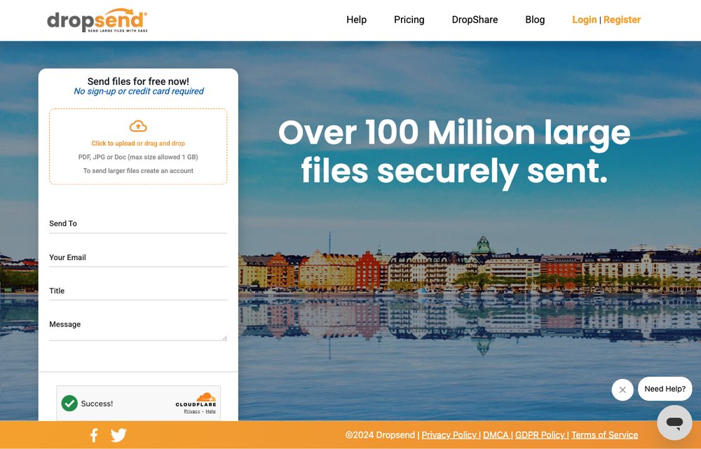DropSend homepage screenshot