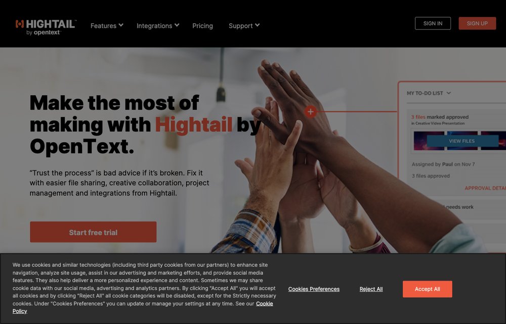 Hightail homepage screenshot