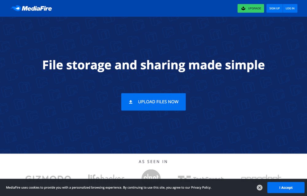MediaFire homepage screenshot