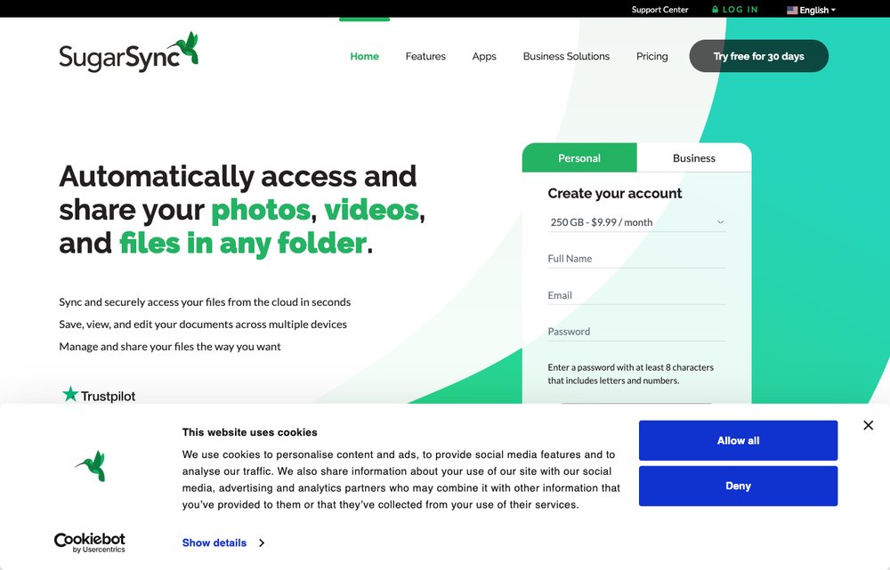 SugarSync homepage screenshot