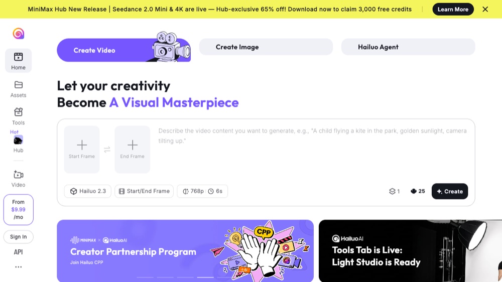 Hailuo AI AI video generator interface.