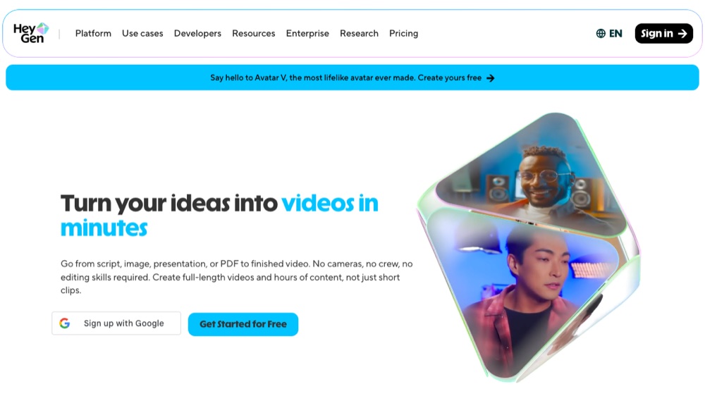 HeyGen AI video generator interface.