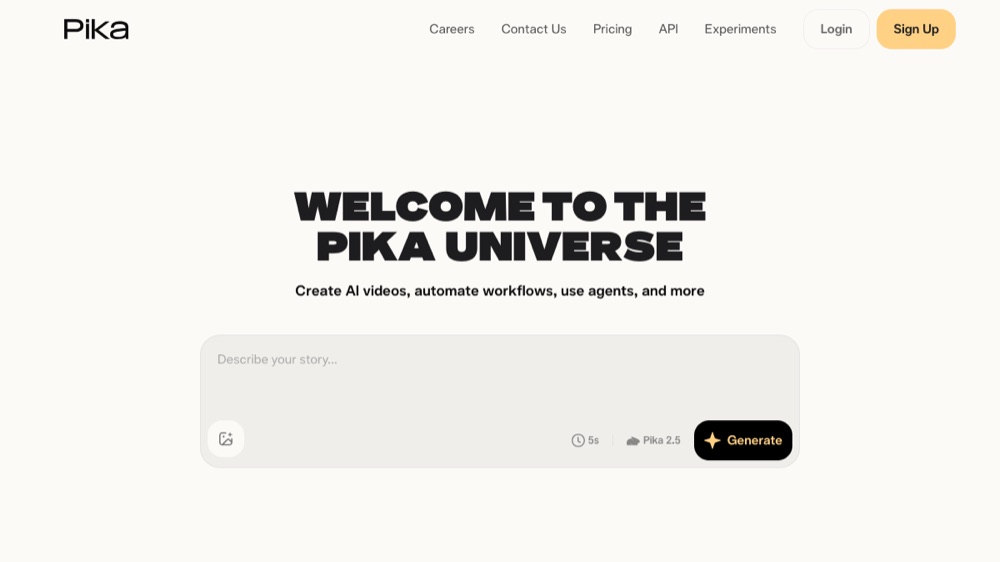 Pika AI video generator interface.