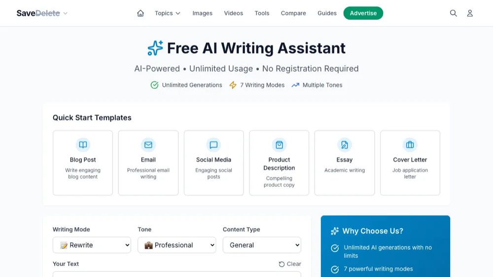 SaveDelete Free AI Writing Assistant screenshot