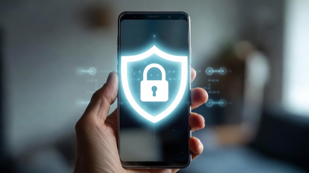 Smartphone protected by a security shield representing app privacy
