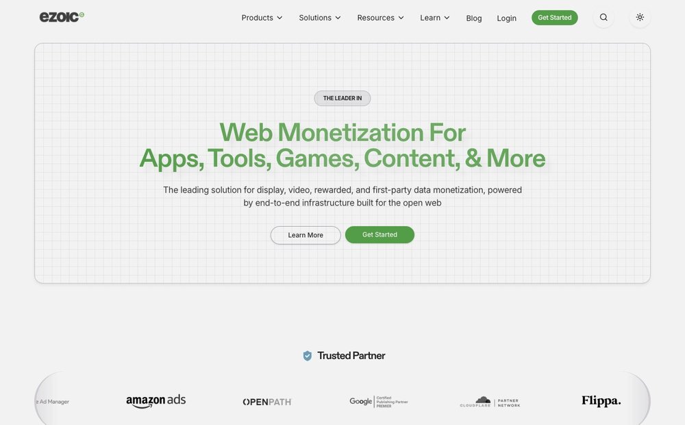 Ezoic ad network homepage