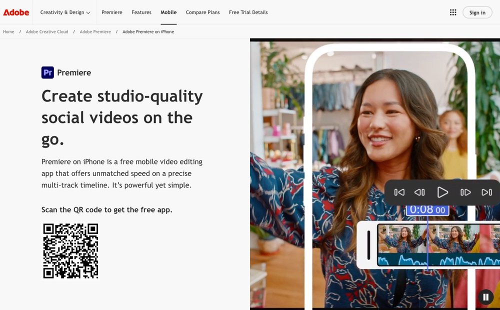 Adobe Premiere on iPhone homepage