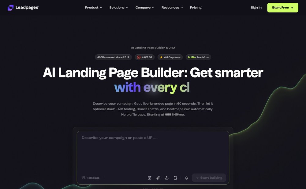 Leadpages landing page builder homepage