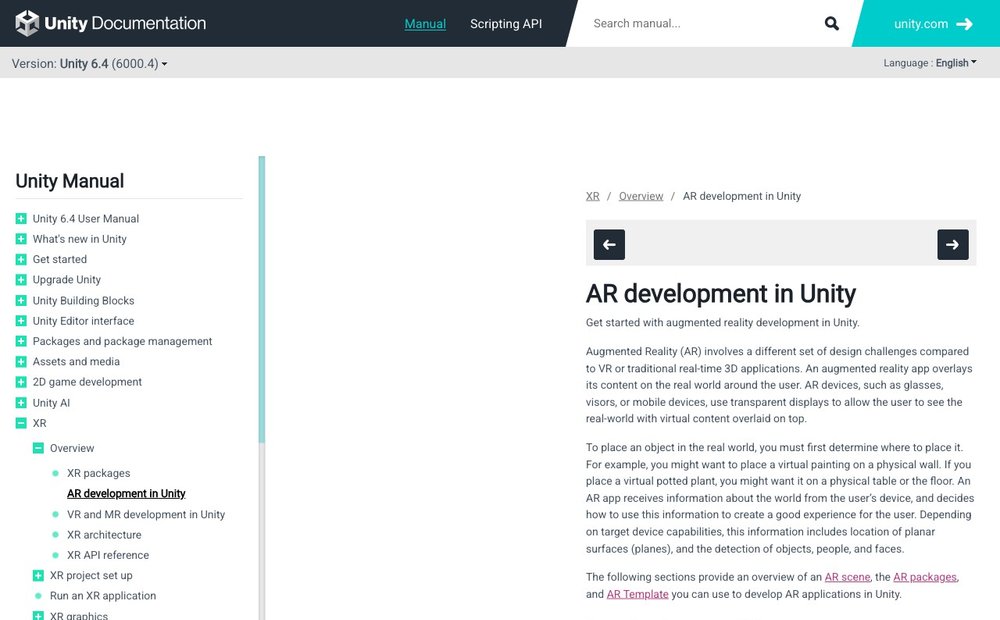 Unity AR Foundation product page