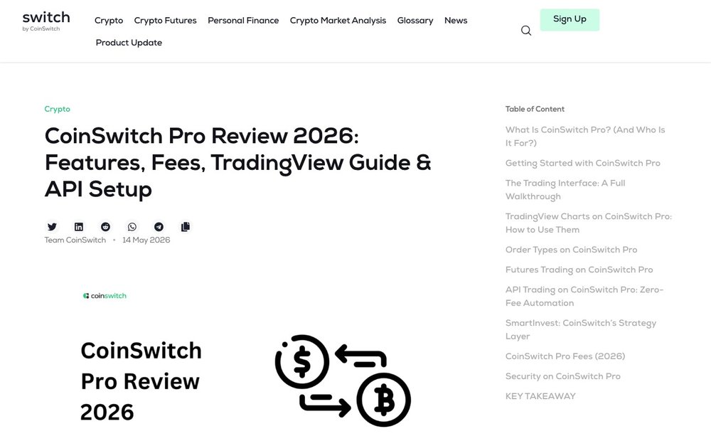 CoinSwitch Pro review page