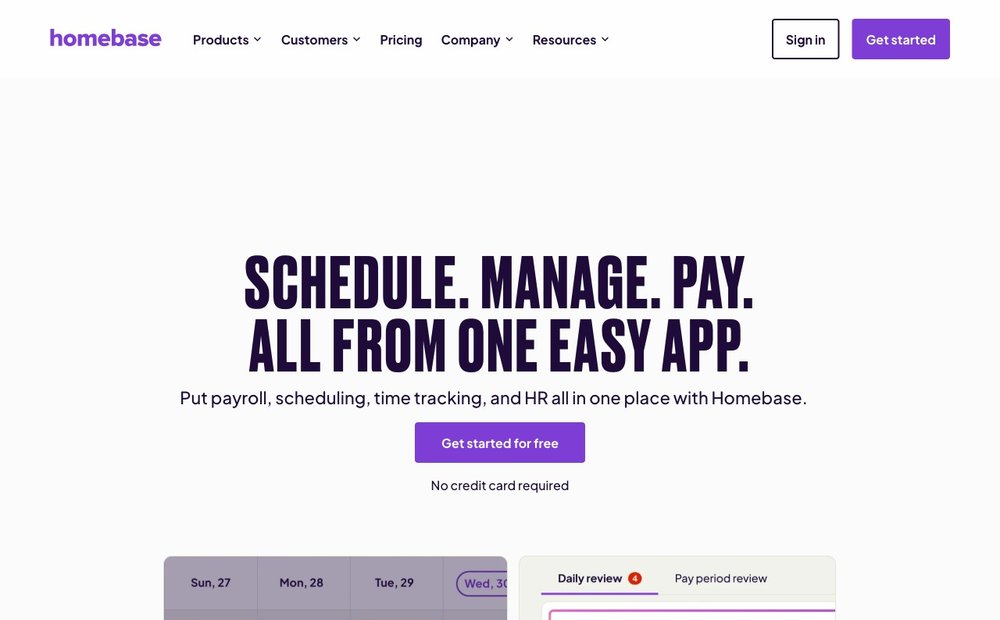 Homebase free scheduling homepage