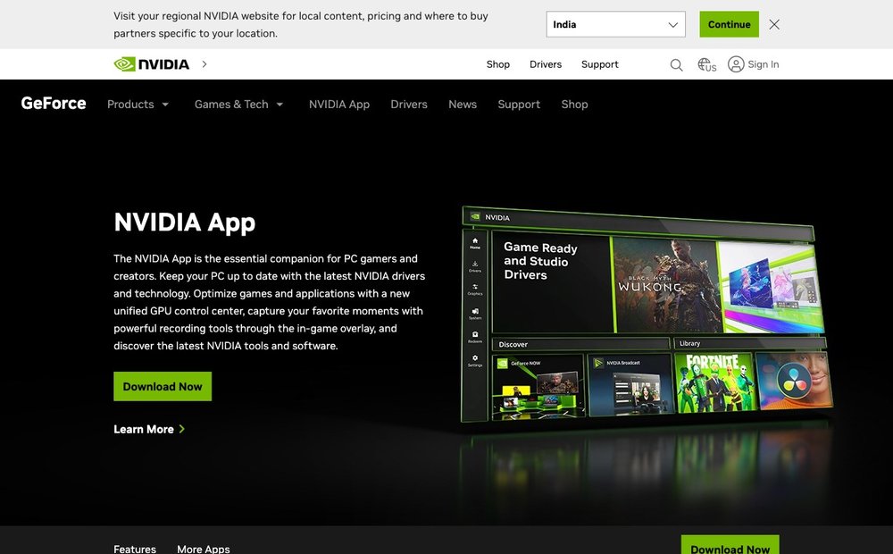 NVIDIA app page