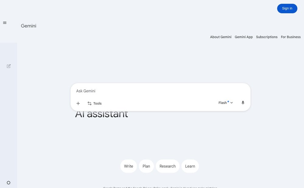 Google Gemini homepage