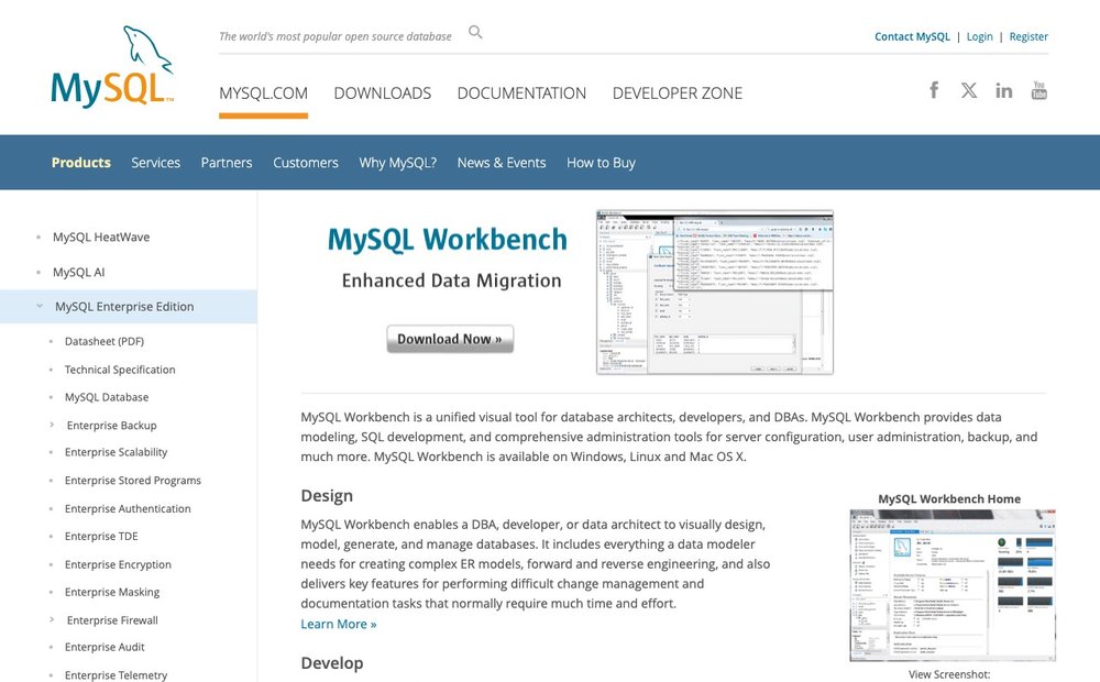 MySQL Workbench page