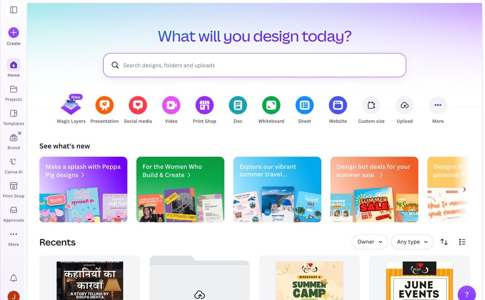 Canva homepage