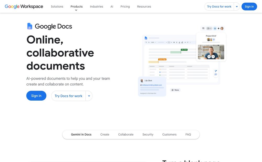Google Docs homepage