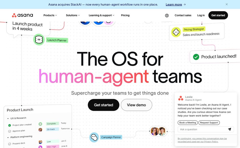 Asana homepage