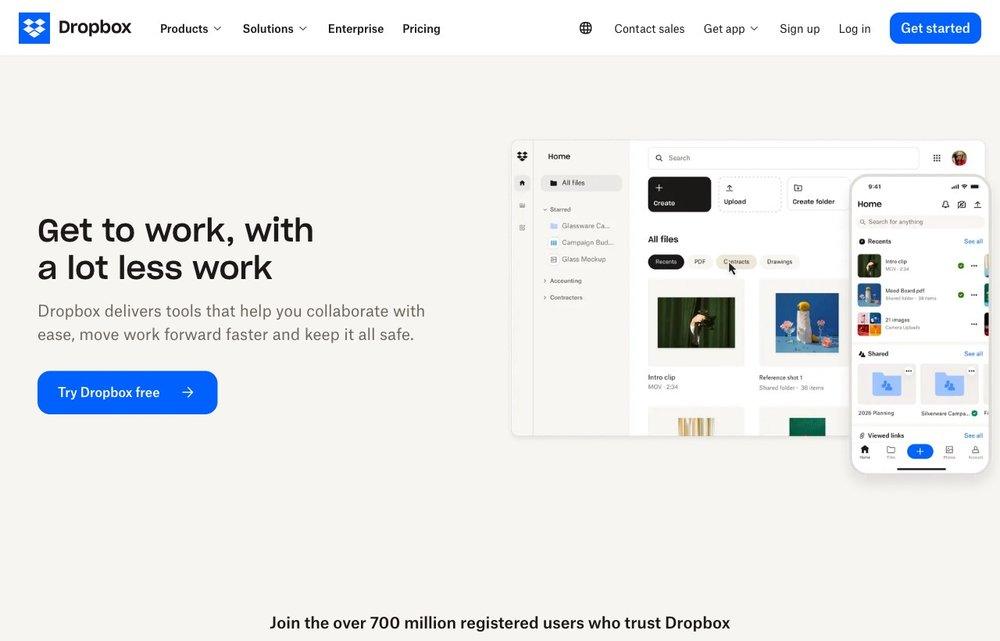Dropbox homepage
