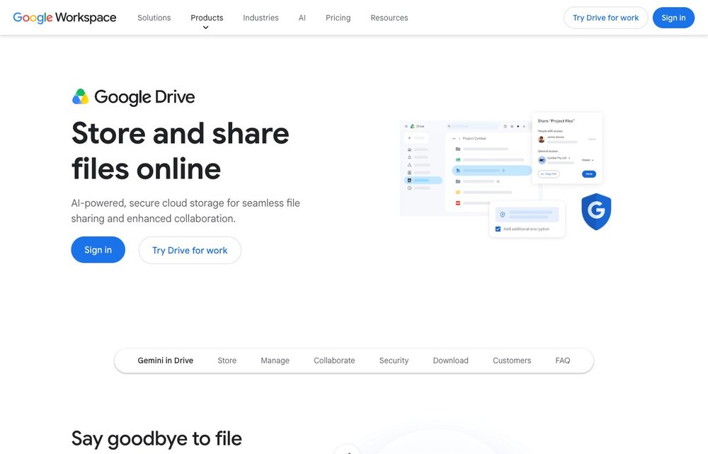 Google Drive homepage