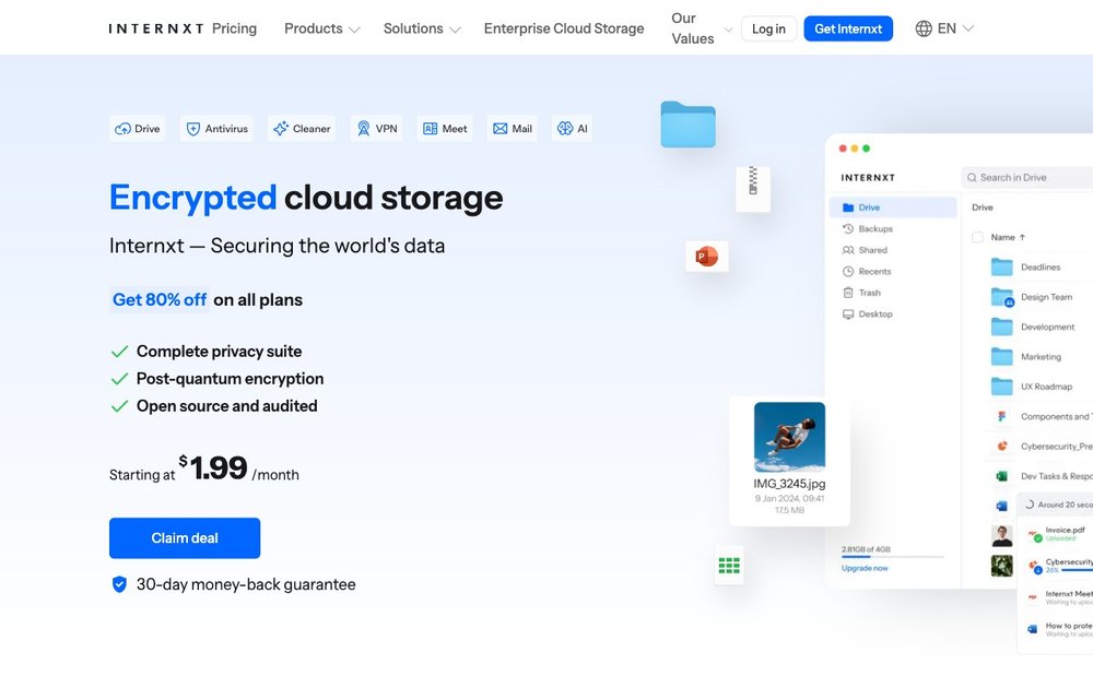 Internxt homepage