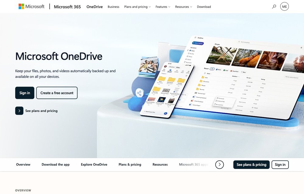 Microsoft OneDrive homepage