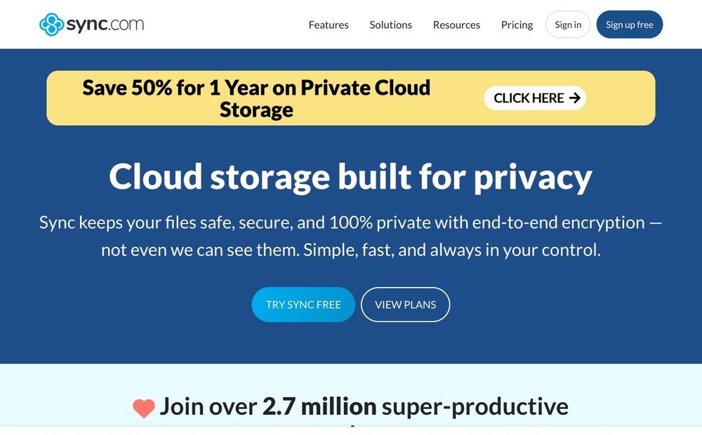 Sync.com homepage