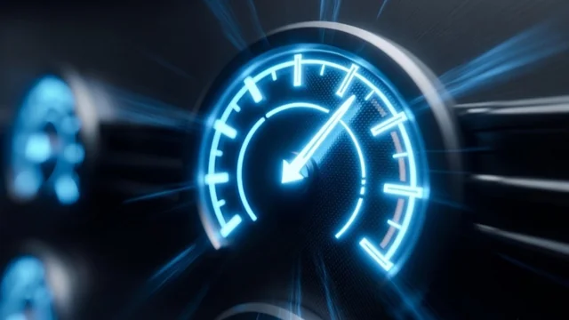 Glowing speedometer representing fast internet download speed