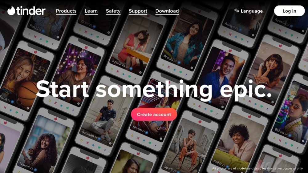 Tinder app homepage screenshot